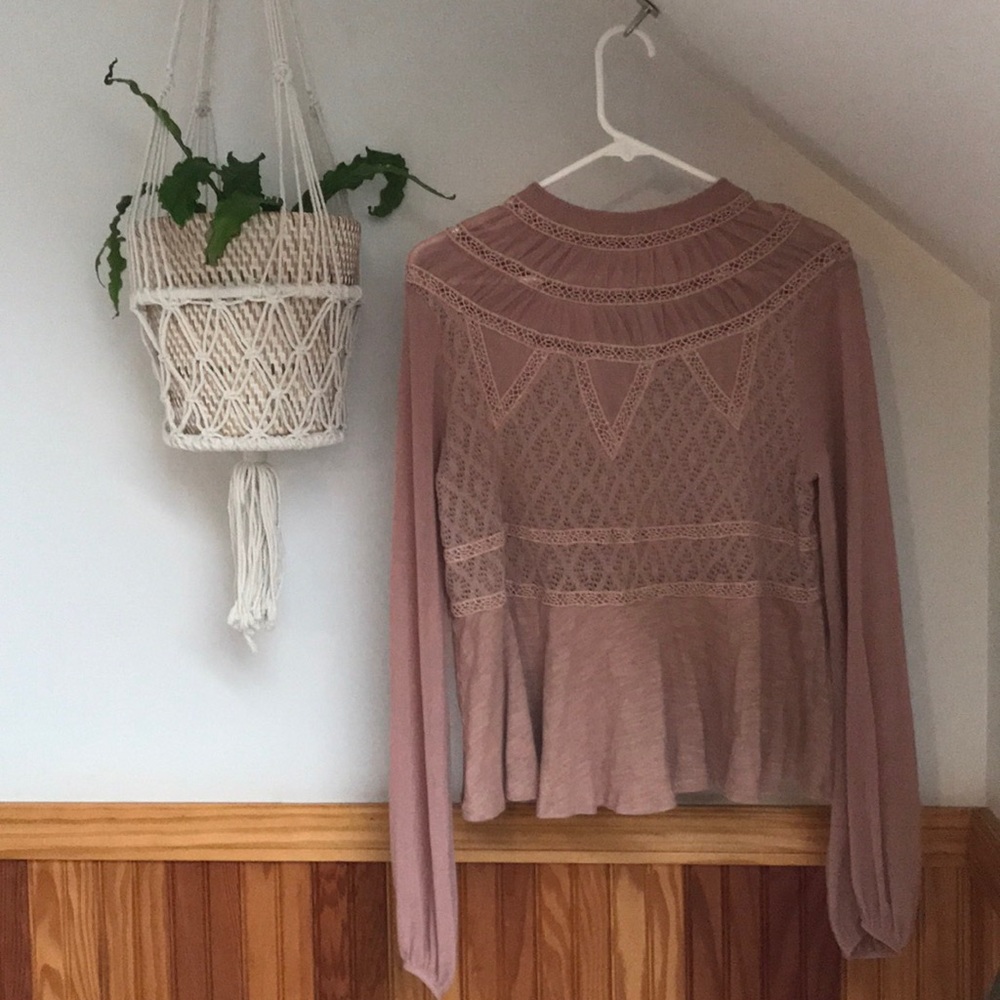 Belle sleeved blush lace Free People top